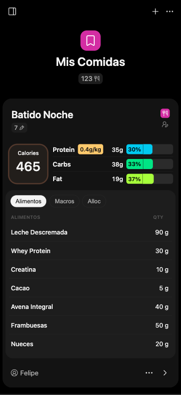 Vista de alimentos en My Scoope