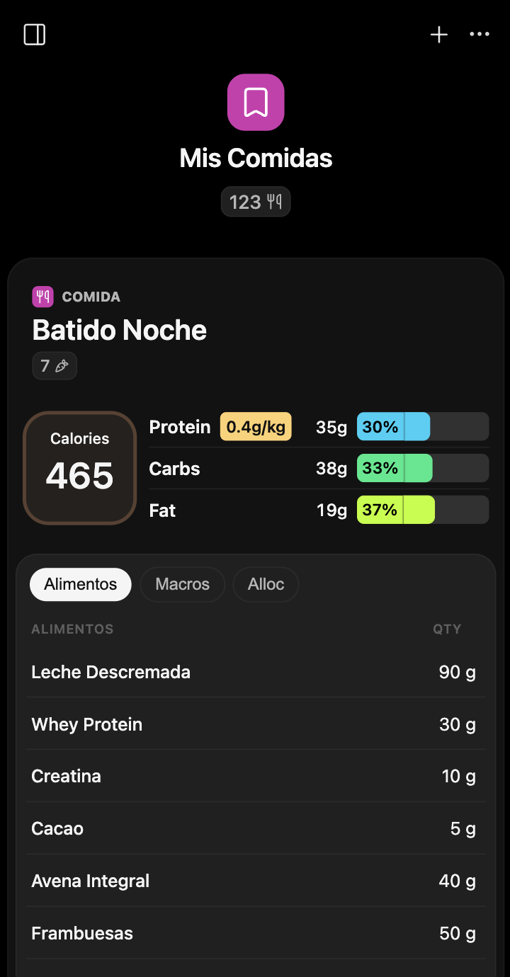 Vista de alimentos en My Scoope